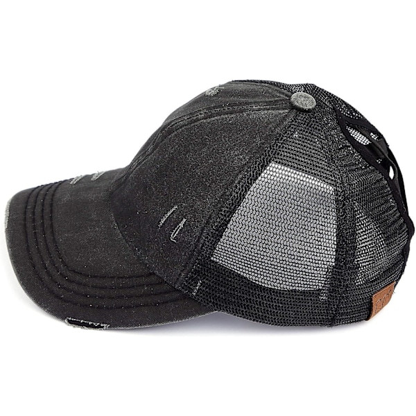 Slarvig Hög Hårknut Hästsvans Justerbar Glitter Mesh Truckerkeps Baseballkeps