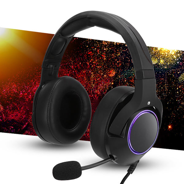Headset för spel med huvudmonterad kabel, lysande RGB, mikrofon för PS4