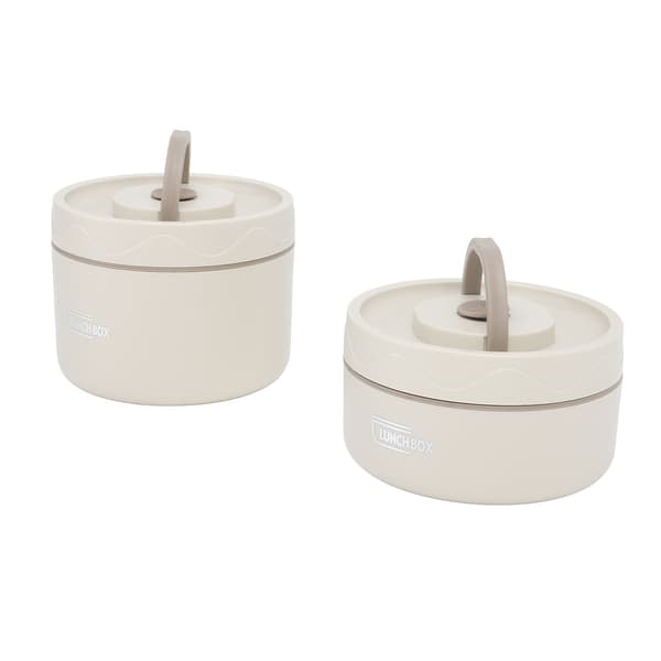 Isolert lunsjbeholder 304 rustfritt stål forseglet multifunksjonell bærbar rund termisk matboks med termisk pose beige 2 stk