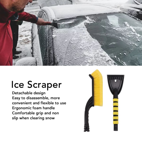 Avtakbar 2-i-1 børste snøskuffe med ergonomisk skumgrep - gul/svart