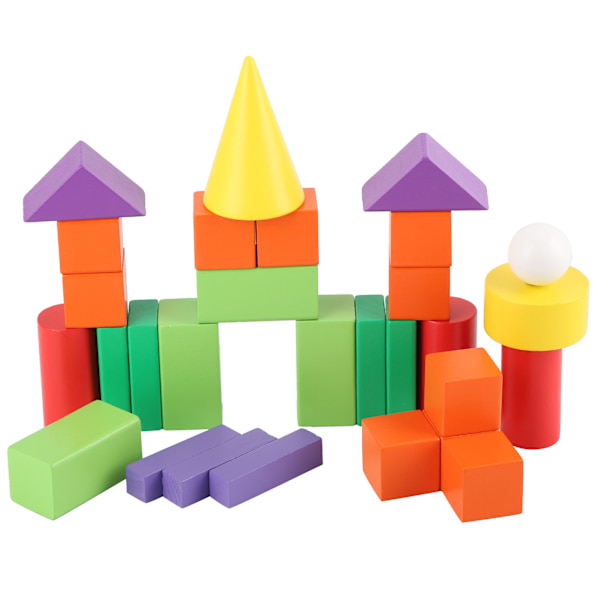 Barn Trä Geometriska Byggklossar Tredimensionella Klossar Pedagogisk Leksak Set 32st Boxförpackade + Liten Väckarklocka
