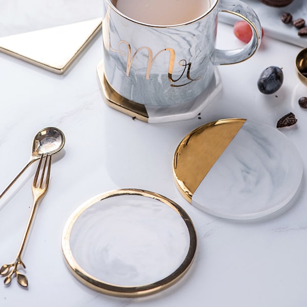 Gold Marmor Coasters Keramisk Coaster Tekopp Pad Bordmatte Coaster Kaffe Te kopp bordunderlag