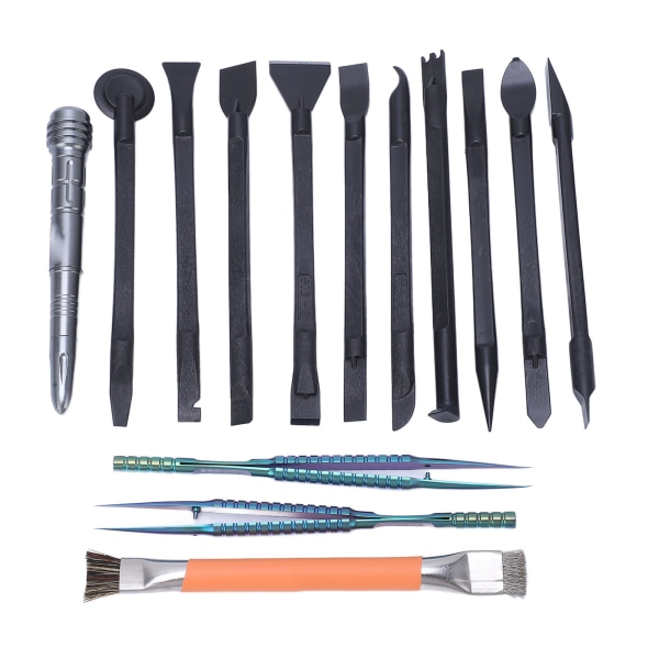 14 Pcs Electronics Repair Tool Kit Spudger Screen Breaker Brush Straight Bend Tweezers Set for Mobile Phone PCB Solder