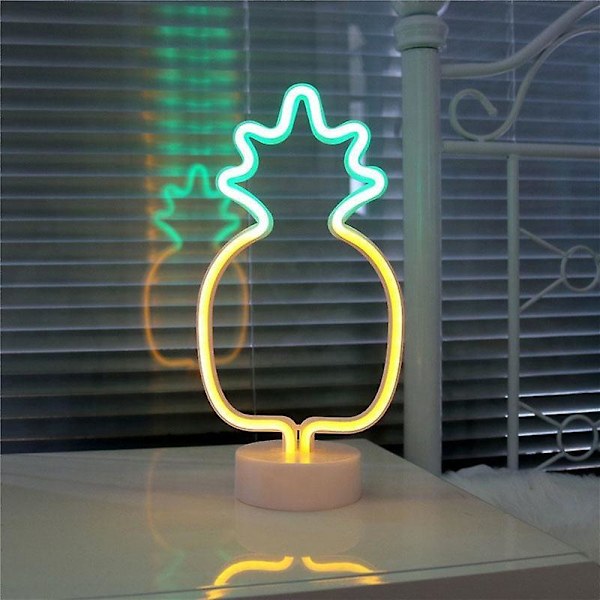 Neon Ananas LED Bordlampe - Grønn og Gul, 16 x 28,5 x 1,4 cm