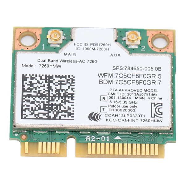 Langaton verkkokortti Dual Band 7260HMW 802.11AC Mini PCIE WiFi BT4.0 sovitin 2 antennia