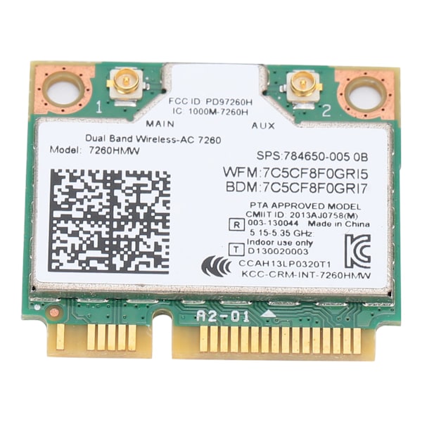 Trådløst netværkskort Dual Band 7260HMW 802.11AC Mini PCIE WiFi BT4.0 Adapter 2 Antenne