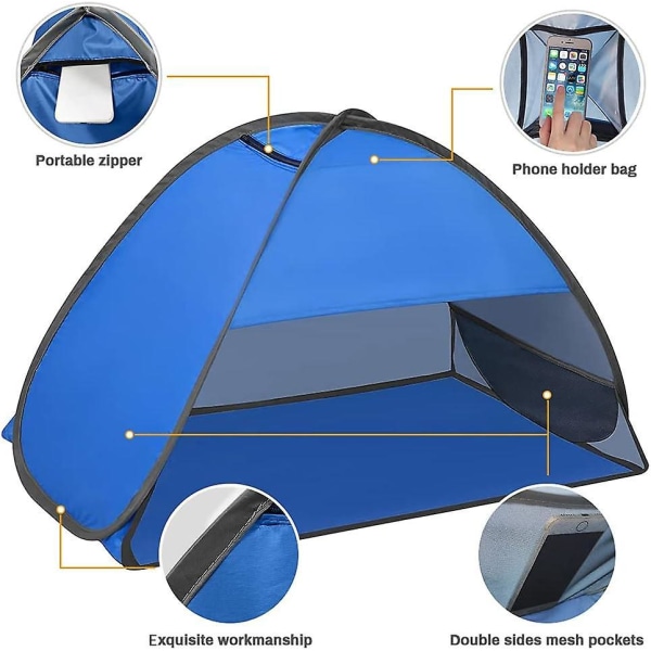 Kannettava Pop Up -rantateltta 1-2 hengelle, aurinkosuoja puhelintelineellä ja säilytyspussilla