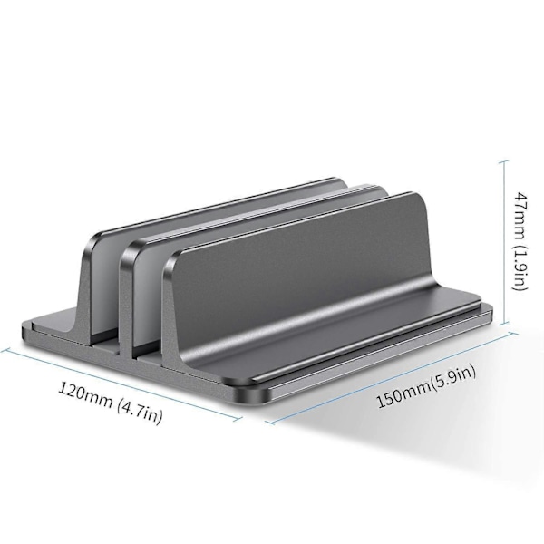 Dobbelt Vertikal Laptop Stand, Aluminium Legering Holder Grå