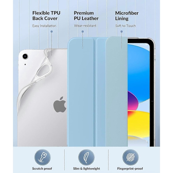 Fodral för iPad 10:e generationen 2022, iPad 10,9 tum Fodral, Mjuk TPU Genomskinlig Frostad Baksida Slim Shell Skyddsfodral med Justerbara Vinklar