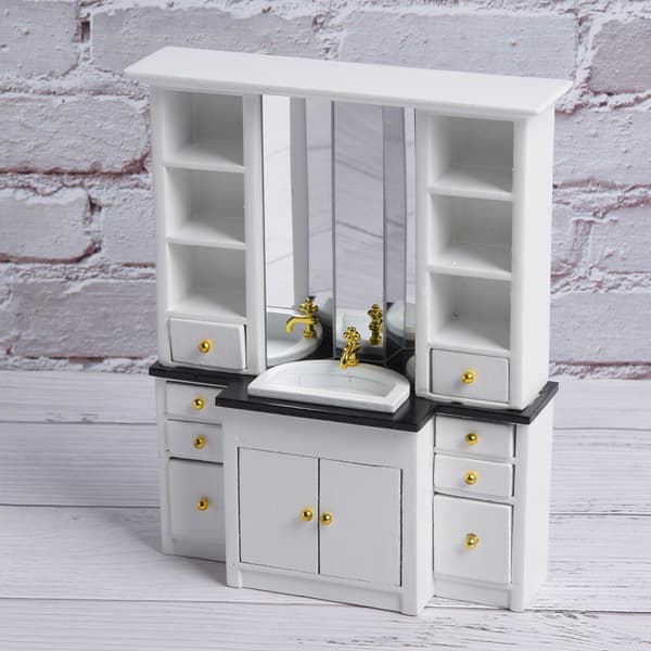 1/12 Dukkehus Mini Vaskeskab Miniature Møbler til Badeværelse Køkken Dekoration Hvid