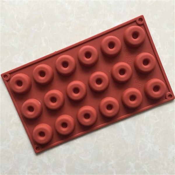 Silikon Mini Donut Pan 18 Hulrum Bageplade til Muffins, Kager og Kiks Rød