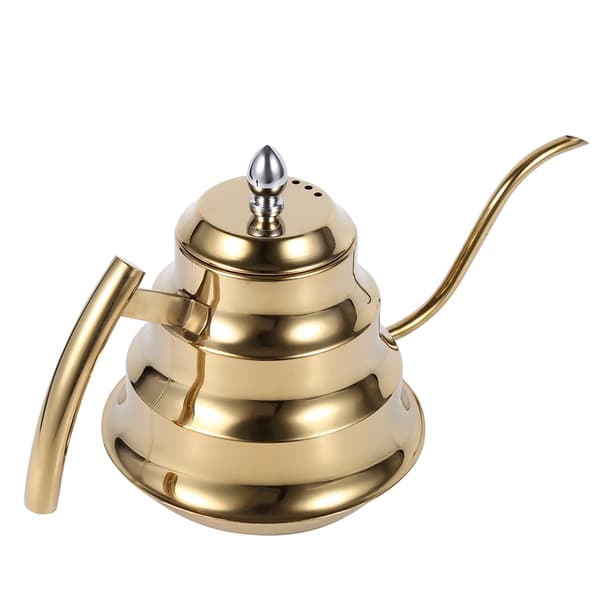 Kaffekanne i rustfritt stål med bambusledd-design, svanehals, for dryppkaffe og infusjon (gull)