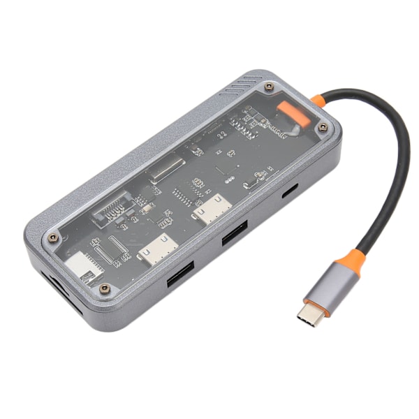 Tyyppi C -keskitin PD-lataus USB 3.0 2.0 RJ45-verkko läpinäkyvä kuori moniporttinen telakointiasema kannettavalle TV:lle 8 in 1 100M verkkoporti