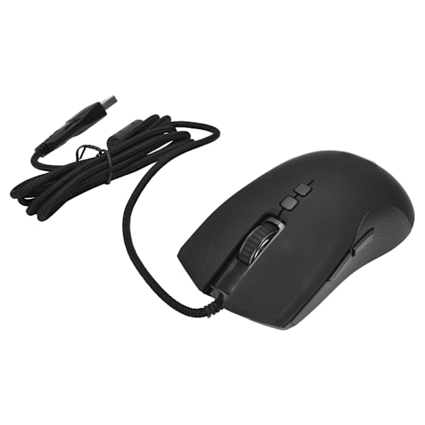 Spelmus med kabel, 6 DPI-nivåer, RGB-bakgrundsbelysning, 6400 DPI, ergonomisk svart spelmus för stationära datorer och bärbara datorer