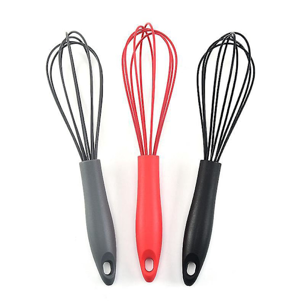 3 st Platt Äggvändare och Ballong Äggrörare - lämplig för non-stick kokkärl, Silikon Röd