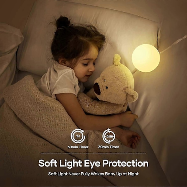 Børne Natlampe, USB Genopladelig Sengelampe, Baby Natlampe med Gradient Dæmpbar Varmt Lys og 7 Farvelys_SZXM