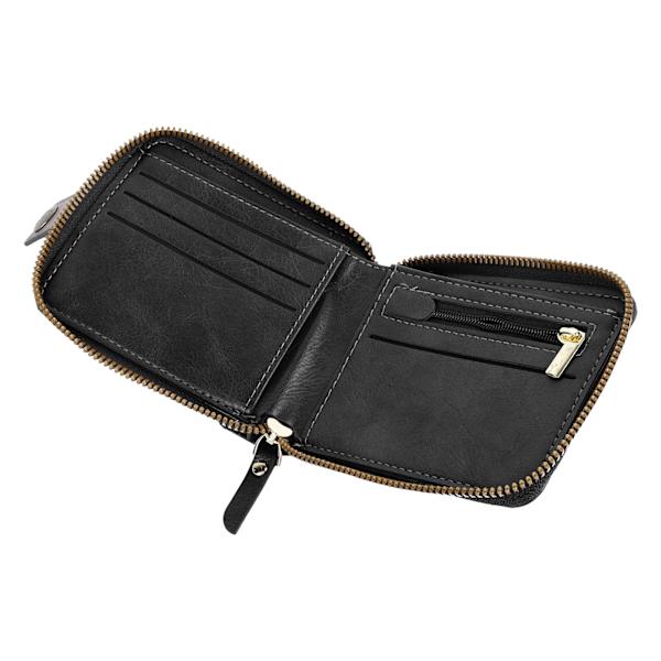 Herr Plånbok Trifold Plånbok PU Läder Retro Dragkedja Spänne Flera Fack Stor Kapacitet Bärbar Plånbok för Resor Svart