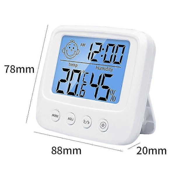 2 stk. Hygrometer Indendørs Digitalt Termometer og Fugtighedsmåler med 12/24 Timers Alarm, Rumtermometer med Temperatur Fugtighedsmonitor, Baggrundsbelysning, Cl