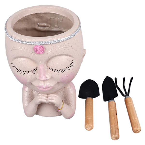 Ansiktsplanter Pot Resin Love Style Lady Head Sukkulent Planter Kvinne Ansikt Blomsterpotte med Dreneringshull Spader for Innendørs Utendørs Hvit