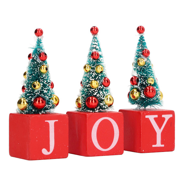 3 st Mini Julgran Dekoration Rustik Stil Mini Julgran JOY Träblockskylt Bordsdekoration