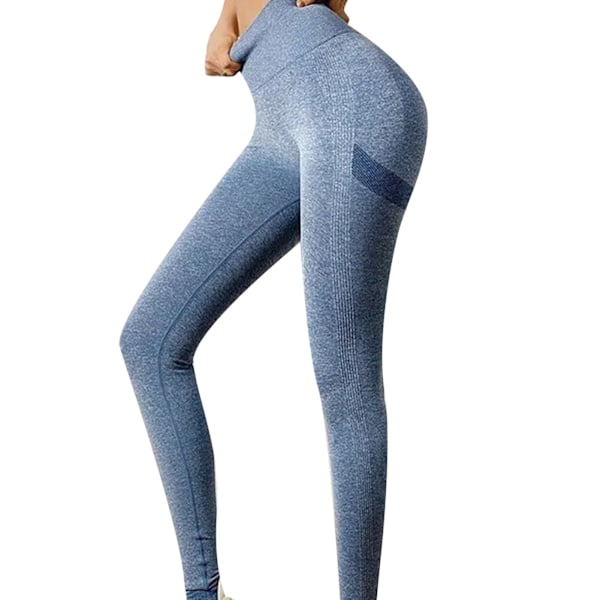 Yogabukser Peach Hip Split Lines Butt Lifting Leggings Elastiske Åndbare Træningstætte Bukser til Cykling Løb Grå Blå S