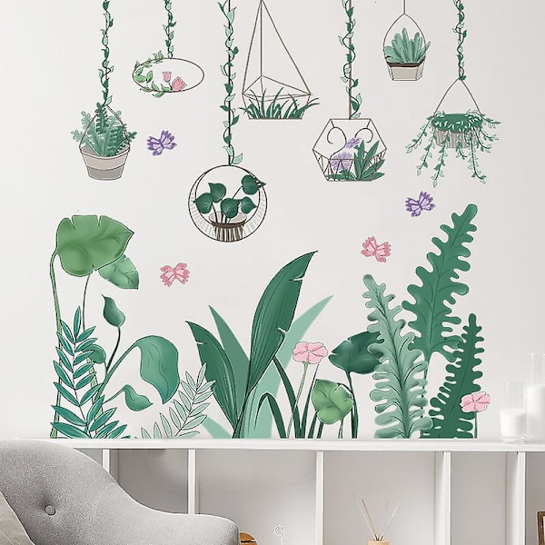 En uppsättning väggdekaler med krukväxter och blommor, väggdekal för vardagsrum sovrum kök badrum