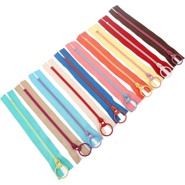 Sæt med 10 forskellige 15 cm harpikslynlåse med ringtræk i 10 forskellige farver