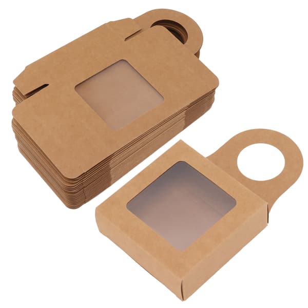 25-pack vinflasklåda i kraftpapper med hängkrok, fönster, vikbara presentförpackningar i kraftpapper