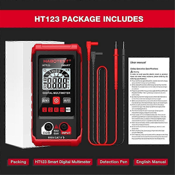 HT123 Digital Multimeter, AC/ Resistens Kontinuitetsmålingstester, Elektrisk Multimeter Kredsløb