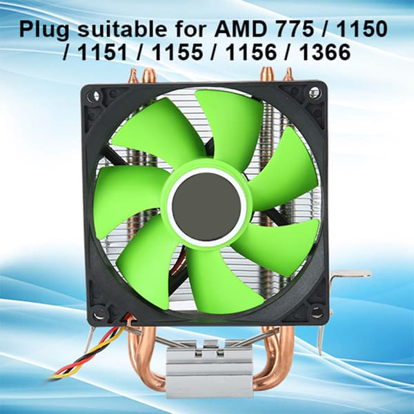 CPU-fläkt 3-stiftskontakt Datortillbehör Ej ljus 2 mässingsrör för AMD 775 / 1155 / Intel (Grön)