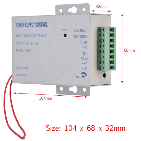 Ingång AC110V-240V Utgång DC 12V 3A 30W Power för dörrkontrollsystem
