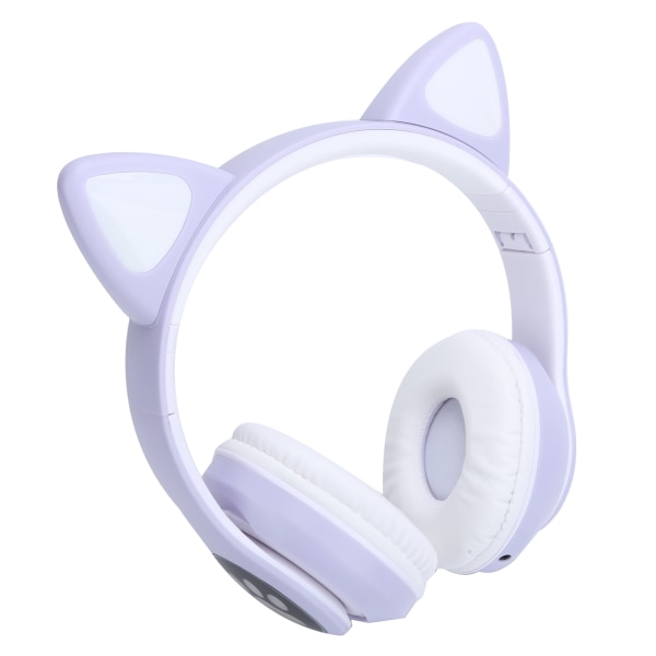 Bluetooth 5.0 hörlurar Cat Ear LED Light Trådlöst söta headset för unga människor Lila katttassmönster