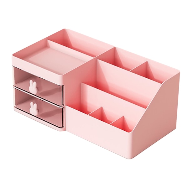 Kosmetisk arrangør med skuffer Flere rum Plastik Stor kapacitet Makeup display etui til læbestifter Smykker Pink