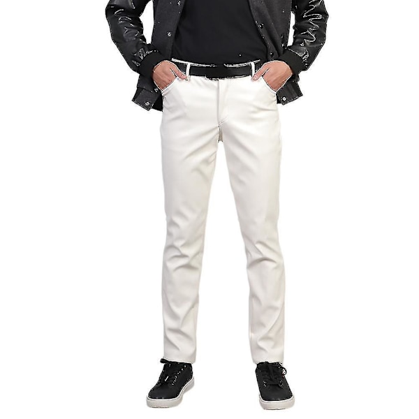 Youthup White Faux Leather Stretch Tight Pants for Men EU 30