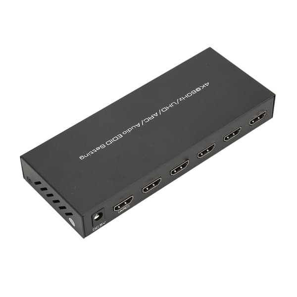 HDR HD Multimedia Interface Ljudextraktor 5 Portar 18 Gbps Ljudextraktor Switchbox med Fjärrkontroll ARC 100‑240V US-kontakt