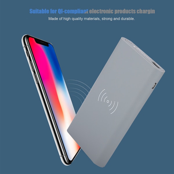 QI 3-i-1 trådløs lader Power Bank hurtiglading Qi mobil lader (grå)