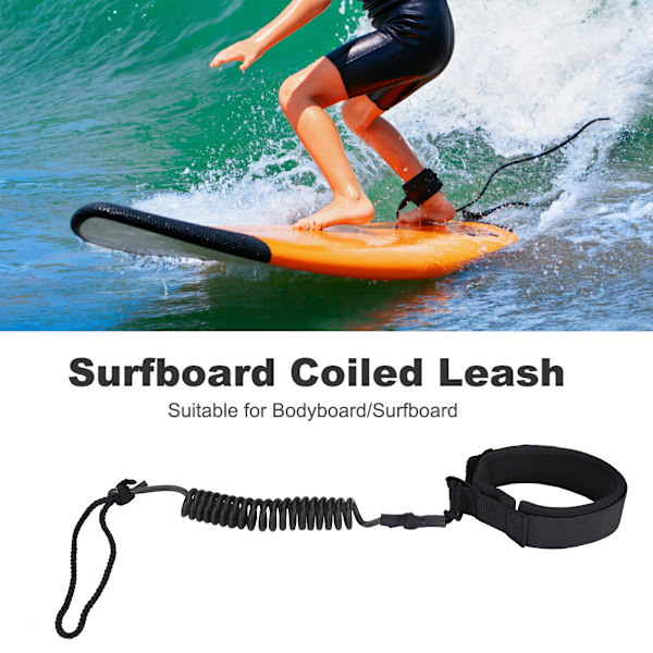 Spiralfjäderbenrem för stand up paddleboard/surfbräda (svart)