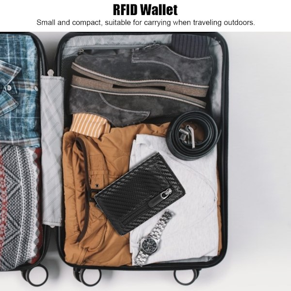 Multifunktionel bærbar PU læder pung RFID blokering anti-tyveri kort taske pung kulfiber sort