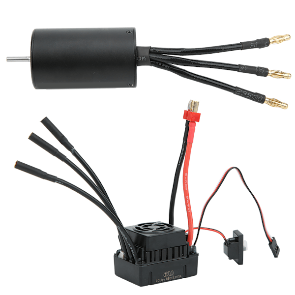 Surpass 3660 Vandtæt 4-polet Børsteløs Motor + 60A ESC RC Bil Tilbehør (Sort)2600KV+60A ESC