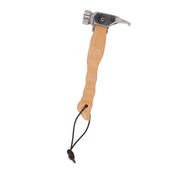 Camping Hammer Mini Wood Handle Hole Head Design Bärbar Multifunktionell Hammare med Snöre Rostfritt Stål