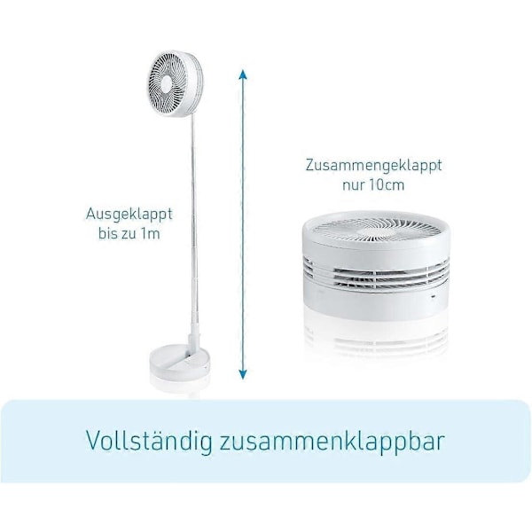Fold & Cold Mini utdragbar fläkt med batteri Kraftfull USB-fläkt med 10 timmars batteritid Flexibelt stativ och bordsfläkt Utdragbar upp till 1 m i h
