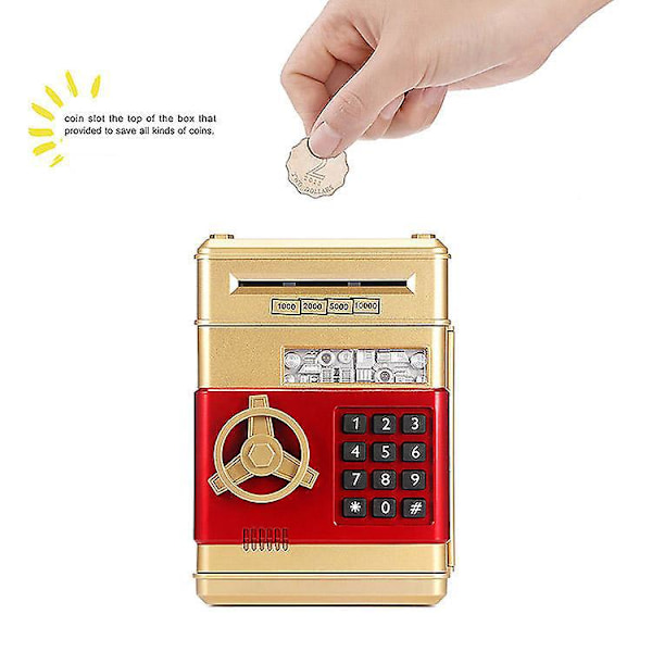 Elektronisk ATM Spargrisa för Barn Guld Färg Automatisk Rullning Papperspengar Kontanter Mynt Sparlåda