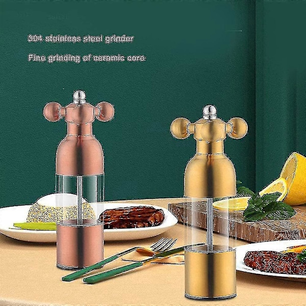 Pepperkvern Saltbøsse, Kjøkken Rustfritt Stål Salt Pepper Kverner Håndlaget Justerbar Zekai GoldenTrumpet