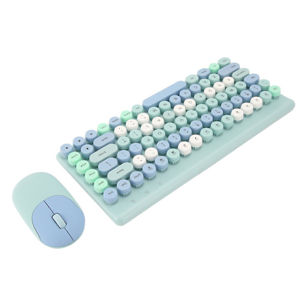 Trådløst tastatur og mus Retro fargerik rund tastatur 86 taster tastatur med 2.4G trådløs mus for PC bærbar datamaskin blå
