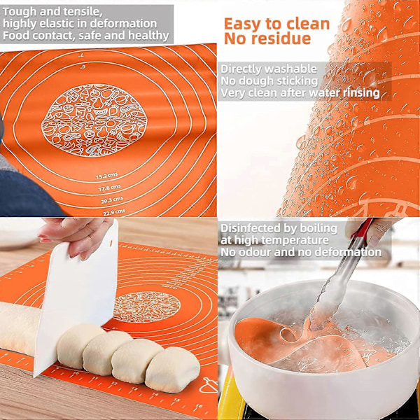 27.5inx19.7in Non-stick silikone bagemåtte, med dej skraber (Orange)