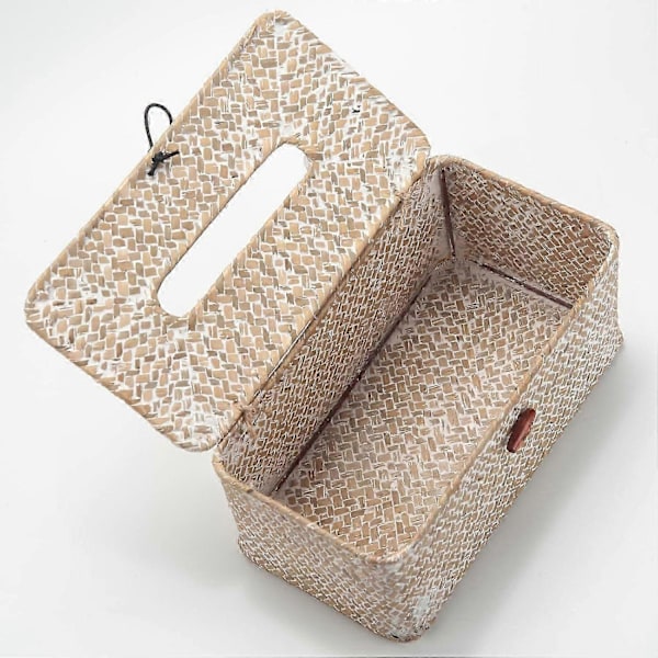 Sjögräs Tissue Box Omslag Rektangulär Servetthållare Dekorativ för Badrum (Vitkalkad, 25,4 x 14 x 10,7 cm)_SZXM