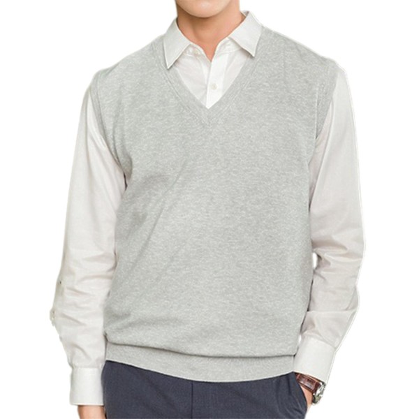 Herre V-hals Ærmeløs Sweater Vest - Løs og Varm L Lysegrå