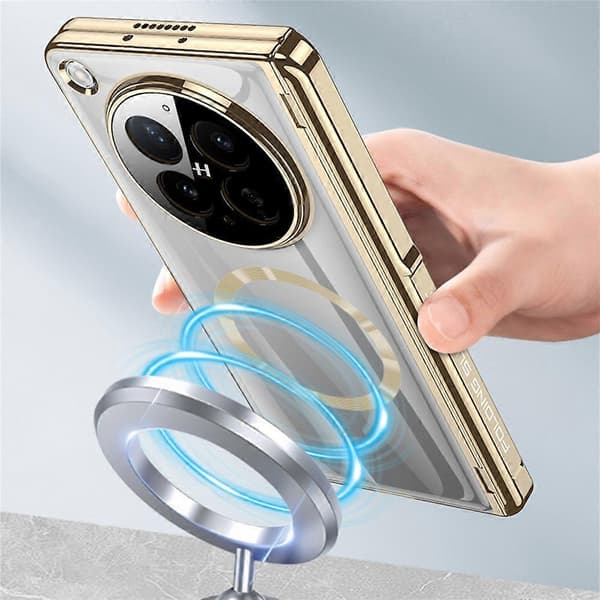 GKK Compatible with Oppo Find N6 5G Magnetic Case Support PC Phone Case with HD Rear Screen Protector Champagne