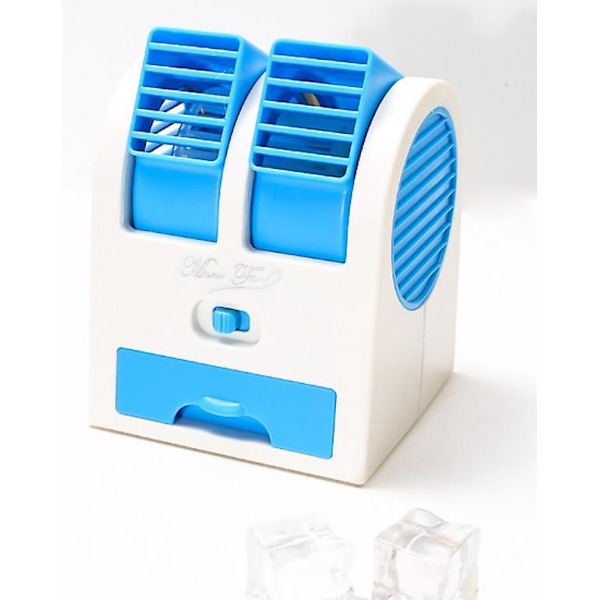 Mini Bærbar Mini USB Propellerløs Dobbeltlags Aircondition Ventilator, 11*11*13.5CM, Blå