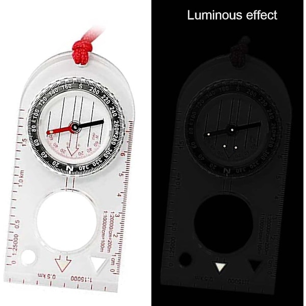 Multifunksjonell Vanntett Navigasjon Kompass Kartlinjal Forstørrelsesglass for Utforsker Vandring Kartlesing og Navigasjon med Justerbar Lanyard